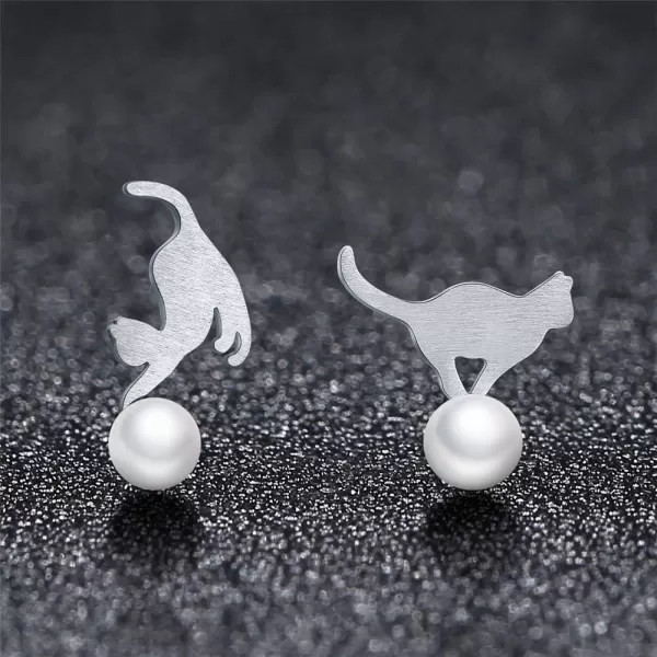 Cute Pearl Cat Small Stud Earrings for Women Girls S925 Sterling Silver Dainty Animal Kitty Play Ball Unique Tragus Post Pin Earring Funny Gifts for Best Friends Dauther SisterCute Pearl Cat Small Stud Earrings for Women Girls S925 Sterling Silver Dainty Animal Kitty Play Ball Unique Tragus Post Pin Earring Funny Gifts for Best Friends Dauther Sister