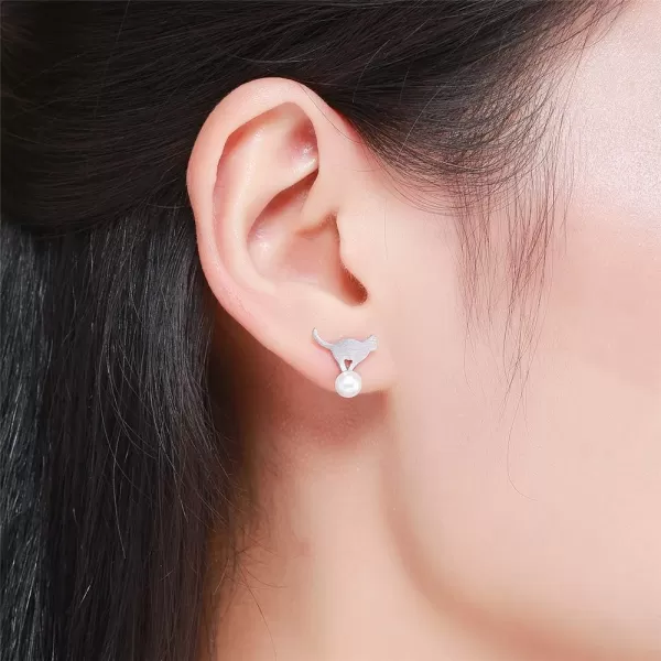 Cute Pearl Cat Small Stud Earrings for Women Girls S925 Sterling Silver Dainty Animal Kitty Play Ball Unique Tragus Post Pin Earring Funny Gifts for Best Friends Dauther SisterCute Pearl Cat Small Stud Earrings for Women Girls S925 Sterling Silver Dainty Animal Kitty Play Ball Unique Tragus Post Pin Earring Funny Gifts for Best Friends Dauther Sister