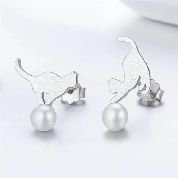 Cute Pearl Cat Small Stud Earrings for Women Girls S925 Sterling Silver Dainty Animal Kitty Play Ball Unique Tragus Post Pin Earring Funny Gifts for Best Friends Dauther SisterCute Pearl Cat Small Stud Earrings for Women Girls S925 Sterling Silver Dainty Animal Kitty Play Ball Unique Tragus Post Pin Earring Funny Gifts for Best Friends Dauther Sister