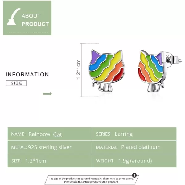 Cute Rainbow Cat Stud Earrings for Women Girls 925 Sterling Silver White Gold Plated Small Animal Pet Studs Tragus Post Hypoallergenic LGBT Pride BFF Jewelry GiftsCute Rainbow Cat Stud Earrings for Women Girls 925 Sterling Silver White Gold Plated Small Animal Pet Studs Tragus Post Hypoallergenic LGBT Pride BFF Jewelry Gifts