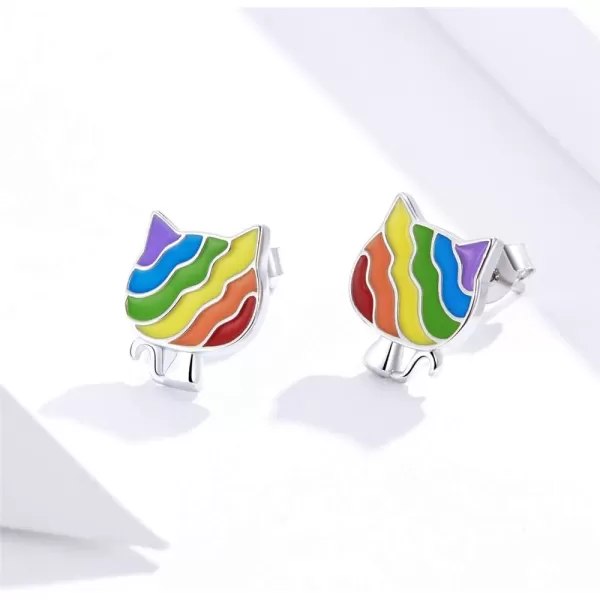 Cute Rainbow Cat Stud Earrings for Women Girls 925 Sterling Silver White Gold Plated Small Animal Pet Studs Tragus Post Hypoallergenic LGBT Pride BFF Jewelry GiftsCute Rainbow Cat Stud Earrings for Women Girls 925 Sterling Silver White Gold Plated Small Animal Pet Studs Tragus Post Hypoallergenic LGBT Pride BFF Jewelry Gifts