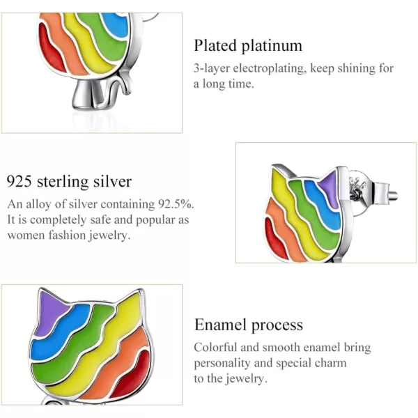 Cute Rainbow Cat Stud Earrings for Women Girls 925 Sterling Silver White Gold Plated Small Animal Pet Studs Tragus Post Hypoallergenic LGBT Pride BFF Jewelry GiftsCute Rainbow Cat Stud Earrings for Women Girls 925 Sterling Silver White Gold Plated Small Animal Pet Studs Tragus Post Hypoallergenic LGBT Pride BFF Jewelry Gifts
