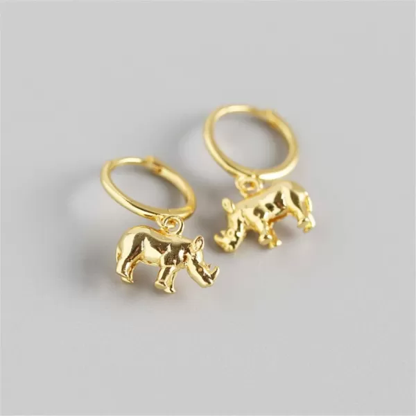 Cute Rhino Dangle Hoop Earrings for Women Girls Sterling Silver with Charms Animal Rhinoceros Drop Cartilage Cuff Stud Lovely Jewelry Fashion Dainty Birthday Christmas Gifts for DaughterGold