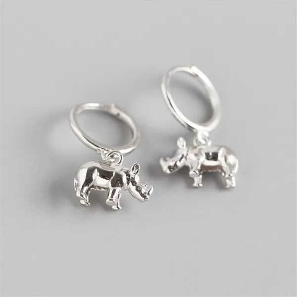 Cute Rhino Dangle Hoop Earrings for Women Girls Sterling Silver with Charms Animal Rhinoceros Drop Cartilage Cuff Stud Lovely Jewelry Fashion Dainty Birthday Christmas Gifts for DaughterSilver