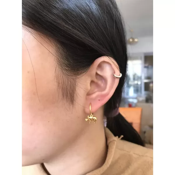 Cute Rhino Dangle Hoop Earrings for Women Girls Sterling Silver with Charms Animal Rhinoceros Drop Cartilage Cuff Stud Lovely Jewelry Fashion Dainty Birthday Christmas Gifts for DaughterGold