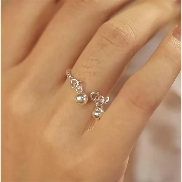 Dainty Ball Bell 925 Sterling Silver Adjustable Open Ring for Women Girls Expandable Boho Twisted Statement Finger Rings Comfort Fit Cute Charms Dangle Jewelry Christmas BFF GiftDainty Ball Bell 925 Sterling Silver Adjustable Open Ring for Women Girls Expandable Boho Twisted Statement Finger Rings Comfort Fit Cute Charms Dangle Jewelry Christmas BFF Gift