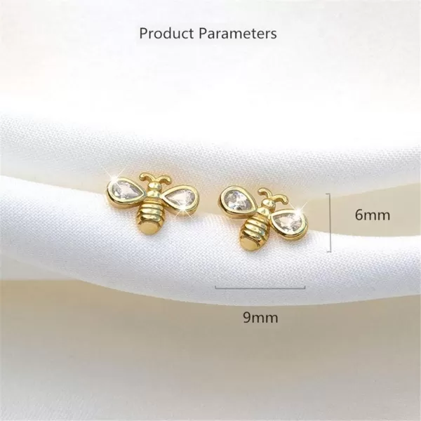 Dainty Bee Butterfly Tiny Crystal Stud Earrings for Women Girls 925 Sterling Silver Hypoallergenic Mini Cute Animal Studs Tragus Lucky Post Pin Fashion Christmas BFF JewelryGold Bee