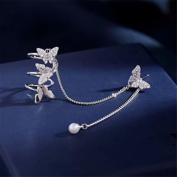 Dainty Butterfly Cuff Earrings for Women Girls 925 Sterling Silver Post Pin Shell Pearl Chain Drop Dangle Cubic Zirconia Butterflies Ear Wrap Climber Crawler Fashion Birthday Wedding Jewelry Gift 1 PieceDainty Butterfly Cuff Earrings for Women Girls 925 Sterling Silver Post Pin Shell Pearl Chain Drop Dangle Cubic Zirconia Butterflies Ear Wrap Climber Crawler Fashion Birthday Wedding Jewelry Gift 1 Piece
