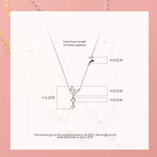 Dainty Butterfly Pendant Necklace for Women Girls Teens Sterling Silver 14K Gold Plated Cubic Zirconia CZ Butterflies Moon Stone Charms Choker Chain Adjustable Fashion Delicate Birthday Wedding Jewelry Gift BoxSilver