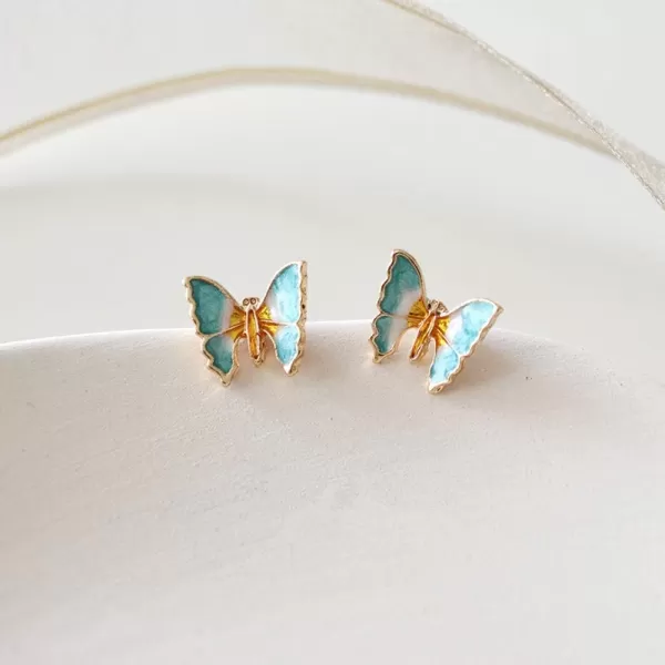 Dainty Butterfly Stud Earrings for Women Teen Girls Sterling Silver Post Enameled Tragus Pierced Ear Lobe Handcrafted Aquamarine Blue Green Cute Elegant Vintage Style Trendy Jewelry GiftsDainty Butterfly Stud Earrings for Women Teen Girls Sterling Silver Post Enameled Tragus Pierced Ear Lobe Handcrafted Aquamarine Blue Green Cute Elegant Vintage Style Trendy Jewelry Gifts