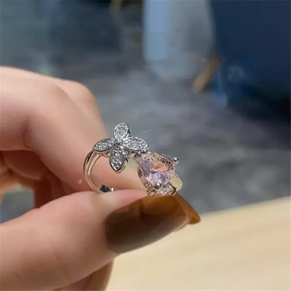 Dainty CZ Heart Flower Wedding Ring for Women Girls 925 Silver Plated Expandable Adjustable Pink Diamond Open Wrap Finger Rings Comfort Fit Elegant Engagement Valentine Anniversary Jewelry GiftDainty CZ Heart Flower Wedding Ring for Women Girls 925 Silver Plated Expandable Adjustable Pink Diamond Open Wrap Finger Rings Comfort Fit Elegant Engagement Valentine Anniversary Jewelry Gift