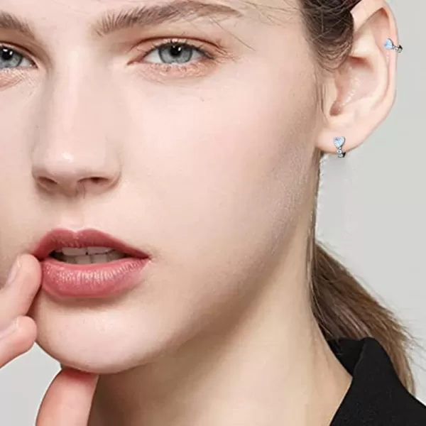 Dainty CZ Love Heart Cartilage Tiny Hoop Earrings for Women Girls 925 Sterling Silver Hypoallergenic Huggie Hoops Cute Birthday Christmas Valentine Jewelry Delicate Gifts 75mmSilver