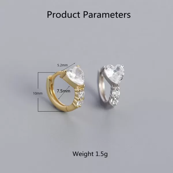Dainty CZ Love Heart Cartilage Tiny Hoop Earrings for Women Girls 925 Sterling Silver Hypoallergenic Huggie Hoops Cute Birthday Christmas Valentine Jewelry Delicate Gifts 75mmSilver
