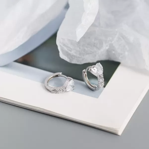Dainty CZ Love Heart Cartilage Tiny Hoop Earrings for Women Girls 925 Sterling Silver Hypoallergenic Huggie Hoops Cute Birthday Christmas Valentine Jewelry Delicate Gifts 75mmSilver