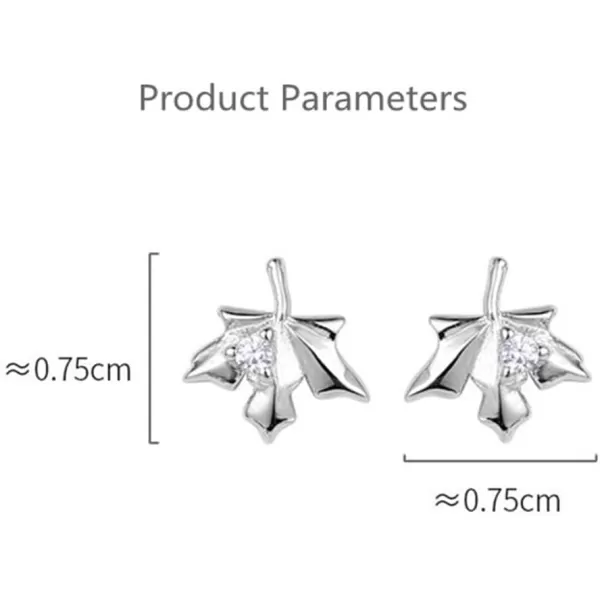 Dainty CZ Maple Leaf Earrings Sterling Silver Small Stud Cartilage Earring for Women Girls Hypoallergenic Tiny Cute CZ Crystal Piercing Studs Canadian Plant Fall Autumn Themed JewelrySilver