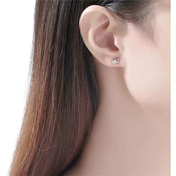Dainty CZ Maple Leaf Earrings Sterling Silver Small Stud Cartilage Earring for Women Girls Hypoallergenic Tiny Cute CZ Crystal Piercing Studs Canadian Plant Fall Autumn Themed JewelrySilver