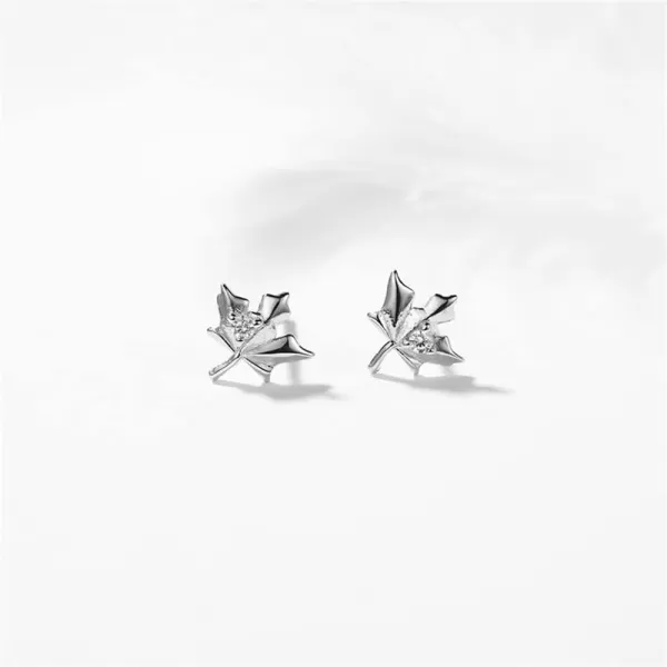 Dainty CZ Maple Leaf Earrings Sterling Silver Small Stud Cartilage Earring for Women Girls Hypoallergenic Tiny Cute CZ Crystal Piercing Studs Canadian Plant Fall Autumn Themed JewelrySilver
