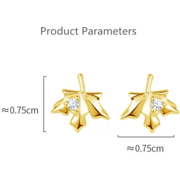 Dainty CZ Maple Leaf Earrings Sterling Silver Small Stud Cartilage Earring for Women Girls Hypoallergenic Tiny Cute CZ Crystal Piercing Studs Canadian Plant Fall Autumn Themed Jewelry14k Gold Plated