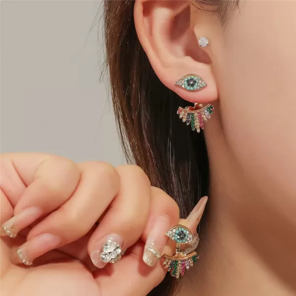 Dainty Crystal Evil Eye Earrings for Women Girls Fashion Boho Front Back Ear Jacket Piercing Stud Cartilage Earring Cute Protective Party JewelryDainty Crystal Evil Eye Earrings for Women Girls Fashion Boho Front Back Ear Jacket Piercing Stud Cartilage Earring Cute Protective Party Jewelry