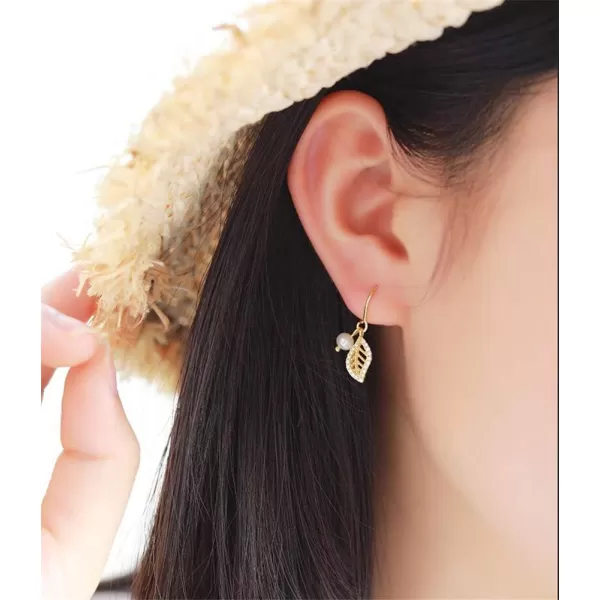 Dainty Pearl CZ Leaf Drop Earring Hooks for Women Girls S925 Sterling Silver 14k Gold Plated Charm Small Cute Crystal Filigree Leaves Dangle Stud Fashion Nickel Free Birthday Wedding Christmas GiftsDainty Pearl CZ Leaf Drop Earring Hooks for Women Girls S925 Sterling Silver 14k Gold Plated Charm Small Cute Crystal Filigree Leaves Dangle Stud Fashion Nickel Free Birthday Wedding Christmas Gifts