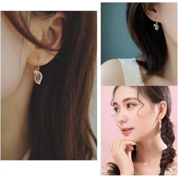 Dainty Pearl CZ Leaf Drop Earring Hooks for Women Girls S925 Sterling Silver 14k Gold Plated Charm Small Cute Crystal Filigree Leaves Dangle Stud Fashion Nickel Free Birthday Wedding Christmas GiftsDainty Pearl CZ Leaf Drop Earring Hooks for Women Girls S925 Sterling Silver 14k Gold Plated Charm Small Cute Crystal Filigree Leaves Dangle Stud Fashion Nickel Free Birthday Wedding Christmas Gifts