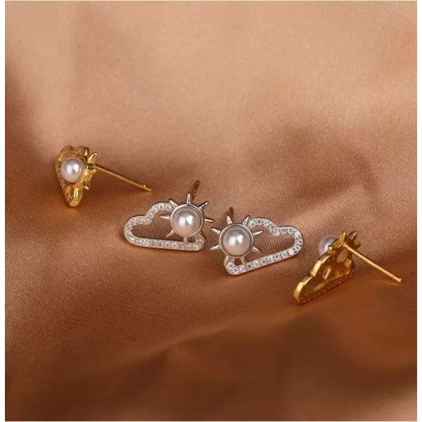 Dainty Pearl Sun Cloudy Earrings 925 Sterling Silver CZ Small Stud Earring for Women Girls Cubic Zirconia Hypoallergenic Imitation Pearls Cute Cartilage Studs Tragus Post Delicate Clear Weather Jewelry 14K GoldDainty Pearl Sun Cloudy Earrings 925 Sterling Silver CZ Small Stud Earring for Women Girls Cubic Zirconia Hypoallergenic Imitation Pearls Cute Cartilage Studs Tragus Post Delicate Clear Weather Jewelry 14K Gold