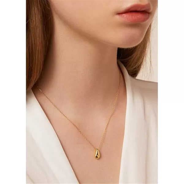 Dainty Teardrop Necklace for Women Girls Sterling Silver Minimalist Simple Tiny Oval Bead Beans PearShaped Pendant Choker BFF Necklace Fashion Adjustable Chain 18 Jewelry Wedding Birthday GiftGold Plated