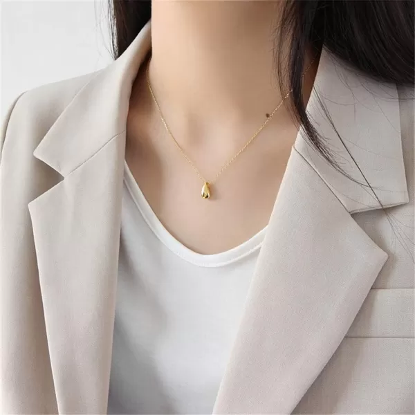 Dainty Teardrop Necklace for Women Girls Sterling Silver Minimalist Simple Tiny Oval Bead Beans PearShaped Pendant Choker BFF Necklace Fashion Adjustable Chain 18 Jewelry Wedding Birthday GiftGold Plated