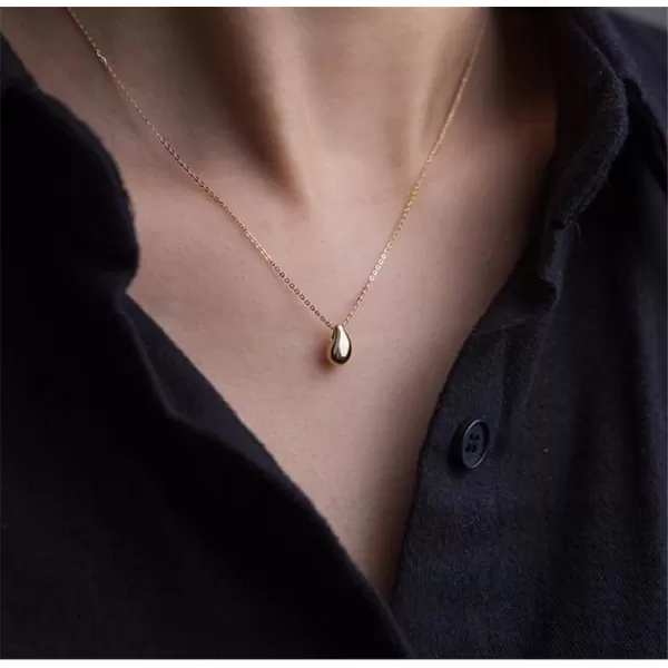 Dainty Teardrop Necklace for Women Girls Sterling Silver Minimalist Simple Tiny Oval Bead Beans PearShaped Pendant Choker BFF Necklace Fashion Adjustable Chain 18 Jewelry Wedding Birthday GiftGold Plated