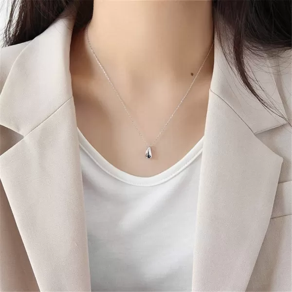 Dainty Teardrop Necklace for Women Girls Sterling Silver Minimalist Simple Tiny Oval Bead Beans PearShaped Pendant Choker BFF Necklace Fashion Adjustable Chain 18 Jewelry Wedding Birthday GiftSilver