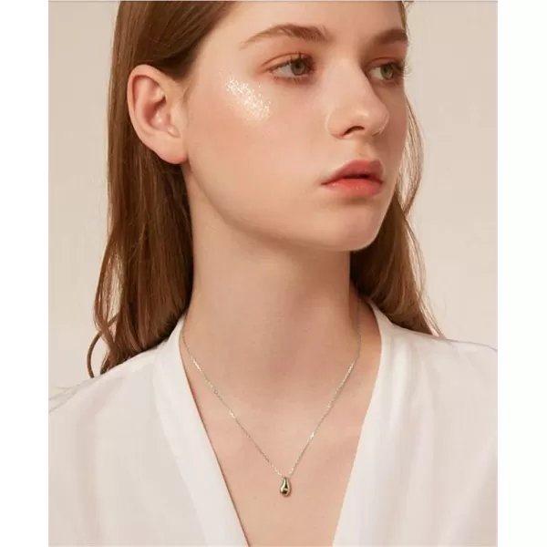 Dainty Teardrop Necklace for Women Girls Sterling Silver Minimalist Simple Tiny Oval Bead Beans PearShaped Pendant Choker BFF Necklace Fashion Adjustable Chain 18 Jewelry Wedding Birthday GiftSilver
