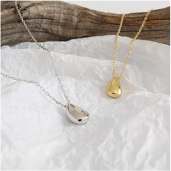 Dainty Teardrop Necklace for Women Girls Sterling Silver Minimalist Simple Tiny Oval Bead Beans PearShaped Pendant Choker BFF Necklace Fashion Adjustable Chain 18 Jewelry Wedding Birthday GiftGold Plated