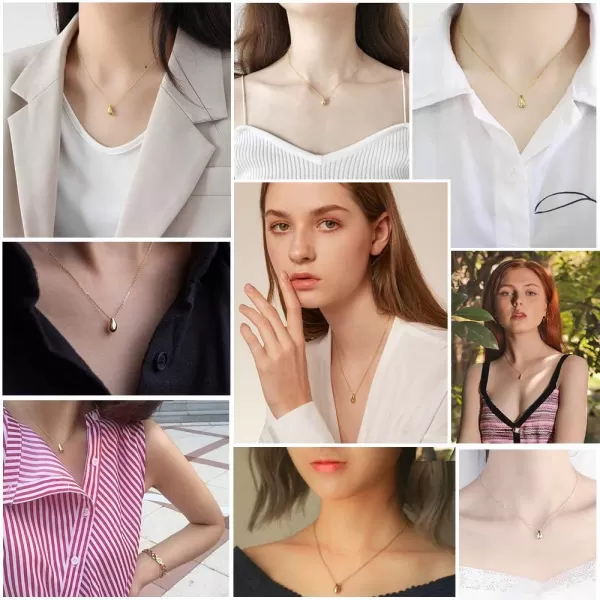Dainty Teardrop Necklace for Women Girls Sterling Silver Minimalist Simple Tiny Oval Bead Beans PearShaped Pendant Choker BFF Necklace Fashion Adjustable Chain 18 Jewelry Wedding Birthday GiftGold Plated