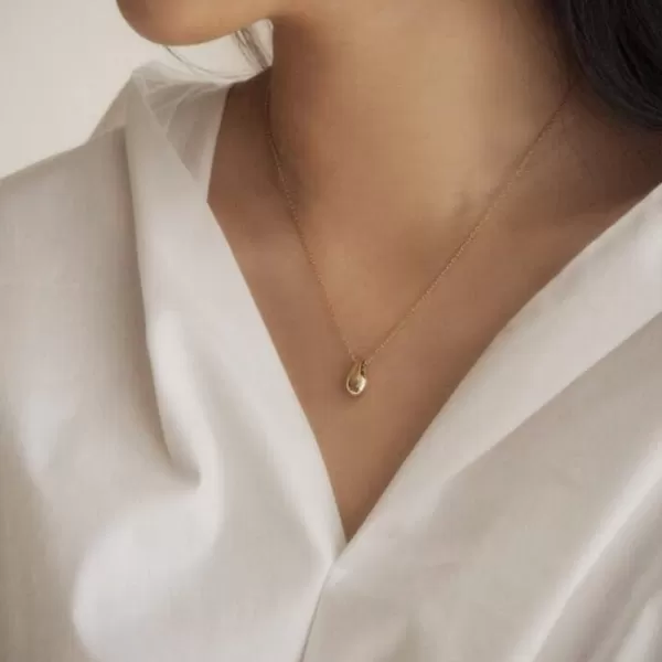 Dainty Teardrop Necklace for Women Girls Sterling Silver Minimalist Simple Tiny Oval Bead Beans PearShaped Pendant Choker BFF Necklace Fashion Adjustable Chain 18 Jewelry Wedding Birthday GiftGold Plated
