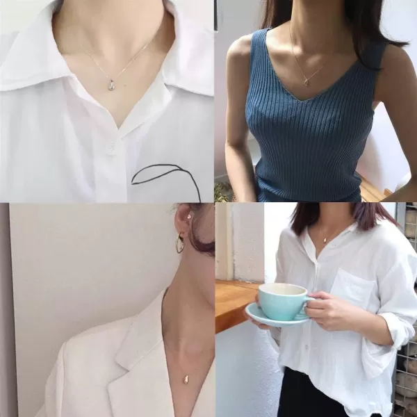Dainty Teardrop Necklace for Women Girls Sterling Silver Minimalist Simple Tiny Oval Bead Beans PearShaped Pendant Choker BFF Necklace Fashion Adjustable Chain 18 Jewelry Wedding Birthday GiftSilver