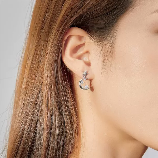 Delicate CZ Crescent Moon Dangle Star Stud Earrings for Women Teen Girls 925 Sterling Silver Hypoallergenic Piercing Ear Small Huggie Studs Tragus Asymmetrical Earring Cute Jewelry for DaughterDelicate CZ Crescent Moon Dangle Star Stud Earrings for Women Teen Girls 925 Sterling Silver Hypoallergenic Piercing Ear Small Huggie Studs Tragus Asymmetrical Earring Cute Jewelry for Daughter