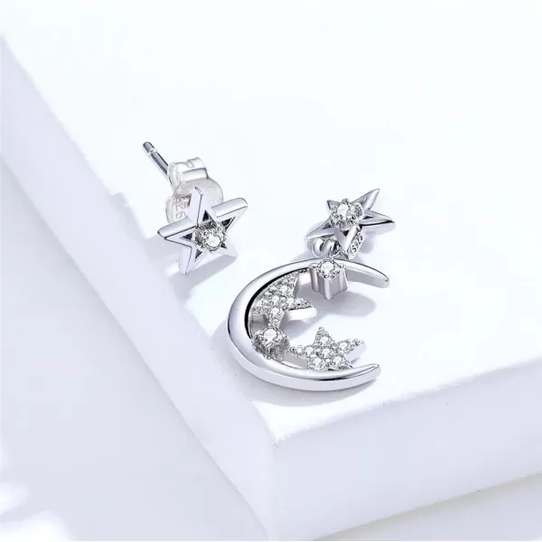 Delicate CZ Crescent Moon Dangle Star Stud Earrings for Women Teen Girls 925 Sterling Silver Hypoallergenic Piercing Ear Small Huggie Studs Tragus Asymmetrical Earring Cute Jewelry for DaughterDelicate CZ Crescent Moon Dangle Star Stud Earrings for Women Teen Girls 925 Sterling Silver Hypoallergenic Piercing Ear Small Huggie Studs Tragus Asymmetrical Earring Cute Jewelry for Daughter