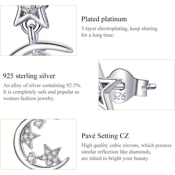 Delicate CZ Crescent Moon Dangle Star Stud Earrings for Women Teen Girls 925 Sterling Silver Hypoallergenic Piercing Ear Small Huggie Studs Tragus Asymmetrical Earring Cute Jewelry for DaughterDelicate CZ Crescent Moon Dangle Star Stud Earrings for Women Teen Girls 925 Sterling Silver Hypoallergenic Piercing Ear Small Huggie Studs Tragus Asymmetrical Earring Cute Jewelry for Daughter