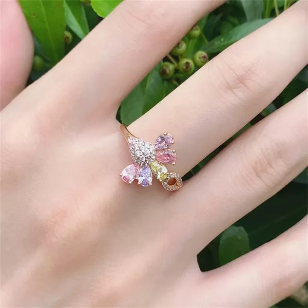 Delicate CZ Petal Flower Statement Ring for Women Girls 14K Gold Plated Colorful Crystal Teardrop Leaf Cluster Band Finger Rings Comfort Fit Cute Elegant Wedding Promise Birthday Jewelry Gift for Friend Size 8Delicate CZ Petal Flower Statement Ring for Women Girls 14K Gold Plated Colorful Crystal Teardrop Leaf Cluster Band Finger Rings Comfort Fit Cute Elegant Wedding Promise Birthday Jewelry Gift for Friend Size 8