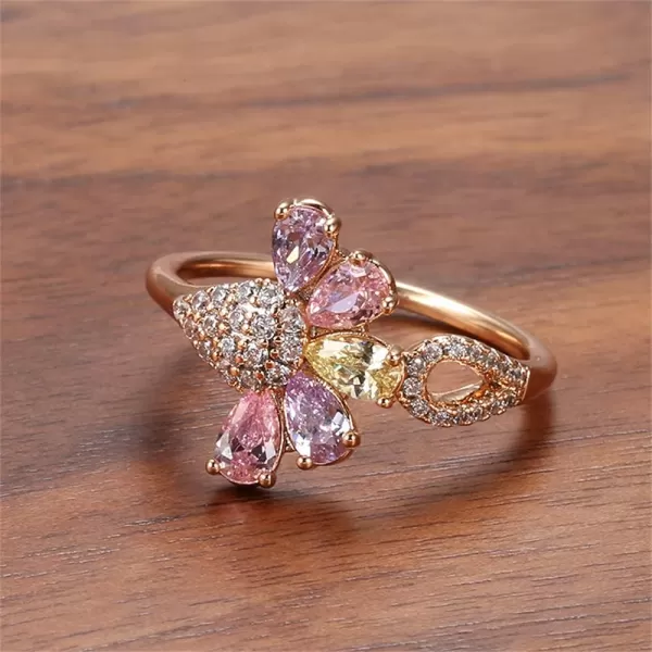 Delicate CZ Petal Flower Statement Ring for Women Girls 14K Gold Plated Colorful Crystal Teardrop Leaf Cluster Band Finger Rings Comfort Fit Cute Elegant Wedding Promise Birthday Jewelry Gift for Friend Size 8Delicate CZ Petal Flower Statement Ring for Women Girls 14K Gold Plated Colorful Crystal Teardrop Leaf Cluster Band Finger Rings Comfort Fit Cute Elegant Wedding Promise Birthday Jewelry Gift for Friend Size 8