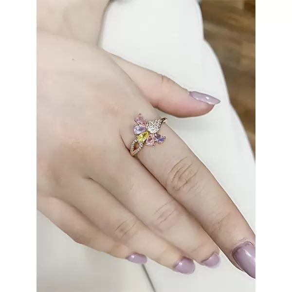 Delicate CZ Petal Flower Statement Ring for Women Girls 14K Gold Plated Colorful Crystal Teardrop Leaf Cluster Band Finger Rings Comfort Fit Cute Elegant Wedding Promise Birthday Jewelry Gift for Friend Size 8Delicate CZ Petal Flower Statement Ring for Women Girls 14K Gold Plated Colorful Crystal Teardrop Leaf Cluster Band Finger Rings Comfort Fit Cute Elegant Wedding Promise Birthday Jewelry Gift for Friend Size 8