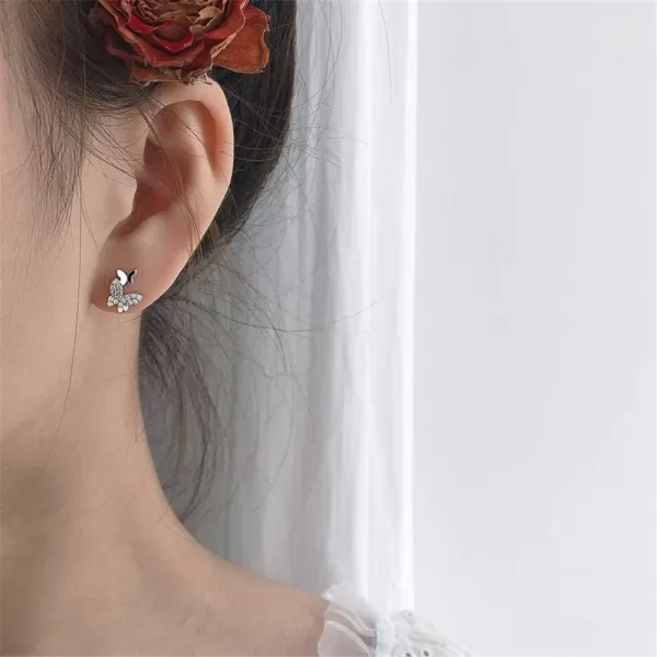 Double Butterfly Cubic Zirconia Tiny Stud Earrings for Women Teen Girls Sterling Silver Hypoallergenic Pierced Ear CZ Cute Huggie Cartilage Tragus Post Pin Earring Gift for Mother Daughtersilver