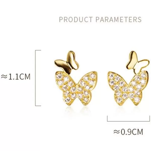 Double Butterfly Cubic Zirconia Tiny Stud Earrings for Women Teen Girls Sterling Silver Hypoallergenic Pierced Ear CZ Cute Huggie Cartilage Tragus Post Pin Earring Gift for Mother Daughtergold plated