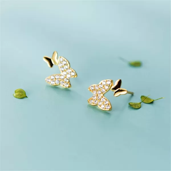 Double Butterfly Cubic Zirconia Tiny Stud Earrings for Women Teen Girls Sterling Silver Hypoallergenic Pierced Ear CZ Cute Huggie Cartilage Tragus Post Pin Earring Gift for Mother Daughtergold plated