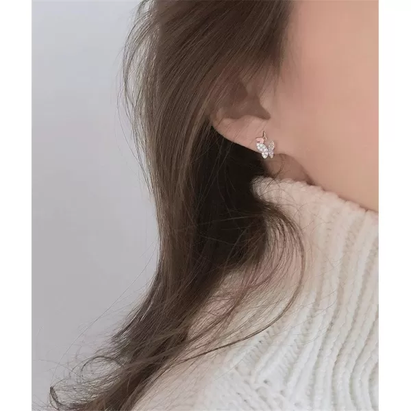 Double Butterfly Cubic Zirconia Tiny Stud Earrings for Women Teen Girls Sterling Silver Hypoallergenic Pierced Ear CZ Cute Huggie Cartilage Tragus Post Pin Earring Gift for Mother Daughtersilver