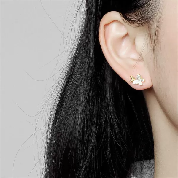 Double Butterfly Cubic Zirconia Tiny Stud Earrings for Women Teen Girls Sterling Silver Hypoallergenic Pierced Ear CZ Cute Huggie Cartilage Tragus Post Pin Earring Gift for Mother Daughtergold plated
