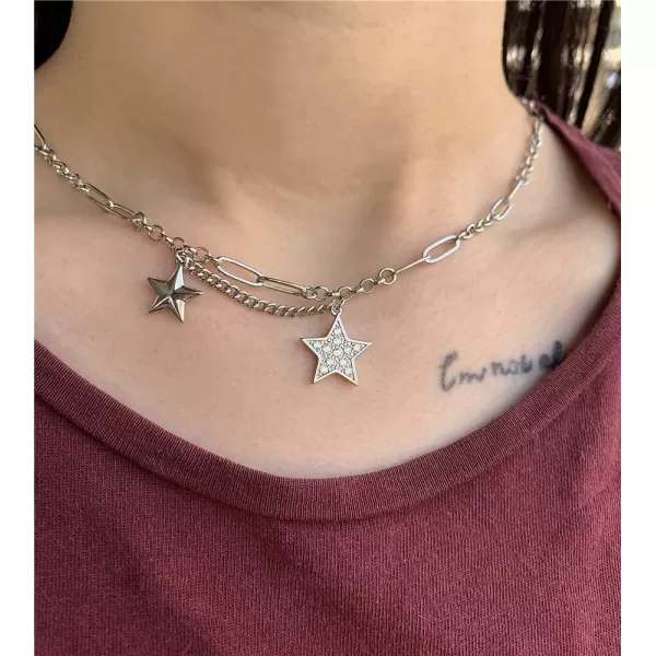 Double Stars Choker Necklace for Women Girls Silver Plated Paperclip Chain Cubic Zirconia Delicate Star Link Charm Pendant Bracelet Anklet Adjustable Hypoallergenic Punk PersonalizedDouble Stars Choker Necklace for Women Girls Silver Plated Paperclip Chain Cubic Zirconia Delicate Star Link Charm Pendant Bracelet Anklet Adjustable Hypoallergenic Punk Personalized