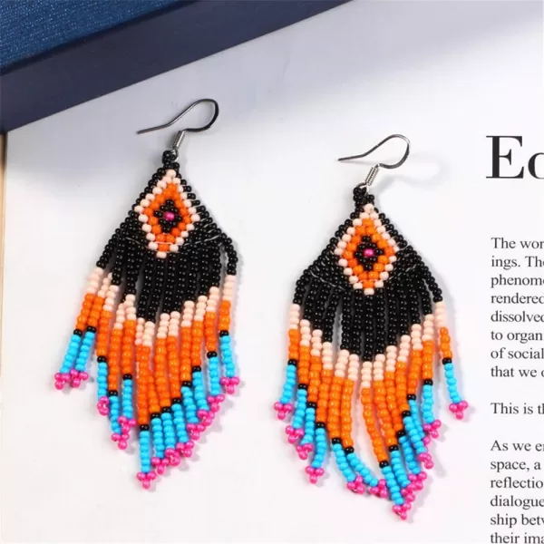 Drop Statement Fringe Earrings Handmade Boho Ethnic Beaded Dangle Hook Stud Earring Geomentic Colorized Seed Beads Chandelier Bohemian Party Exaggerated Personalized JewelryBlack