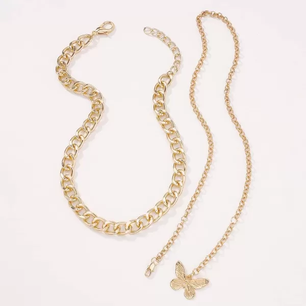 Dtja 2 PCS Punk Butterfly Choker Y Necklaces Set for Women Girls Gold Plated Big Layered Statement Link Chain Charm Pendant Necklaces Aesthetic Fashion Retro Y2K JewelryDtja 2 PCS Punk Butterfly Choker Y Necklaces Set for Women Girls Gold Plated Big Layered Statement Link Chain Charm Pendant Necklaces Aesthetic Fashion Retro Y2K Jewelry