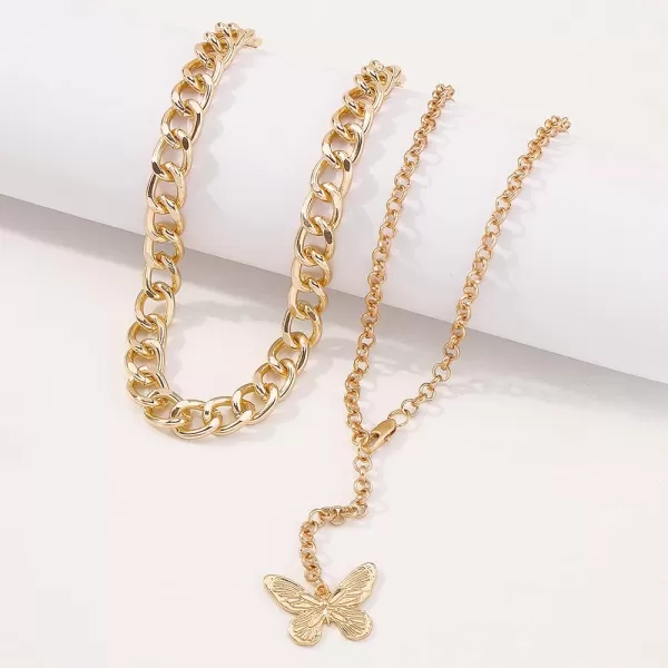 Dtja 2 PCS Punk Butterfly Choker Y Necklaces Set for Women Girls Gold Plated Big Layered Statement Link Chain Charm Pendant Necklaces Aesthetic Fashion Retro Y2K JewelryDtja 2 PCS Punk Butterfly Choker Y Necklaces Set for Women Girls Gold Plated Big Layered Statement Link Chain Charm Pendant Necklaces Aesthetic Fashion Retro Y2K Jewelry